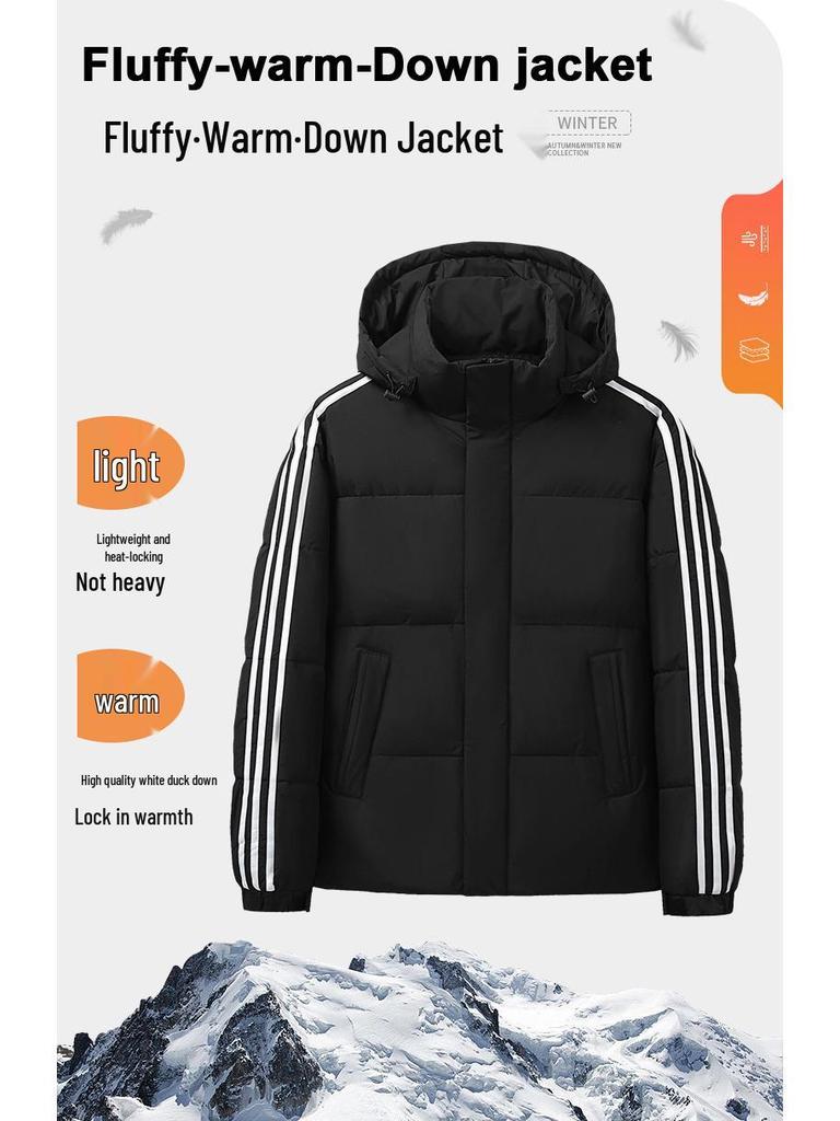 Jachetă cu glugă și puf Adidas Unisex cu Trei Benzi - Palton de Iarnă Trendy