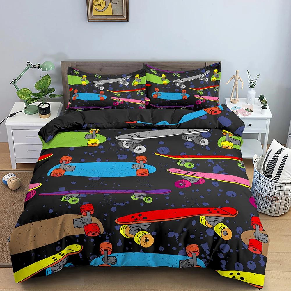 Skateboard Junge Zehner Hip Hop Stil Beding Bunt Regenbogen Tie-Dye Dekor Hippie Weiche Bettbezug Abstrakte Graffiti Kunst für Kinder Geschenk