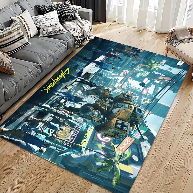 Cyberpunk 2077 Game Printed Flannel Non-Slip Rug for Living Room and Bedroom Decor