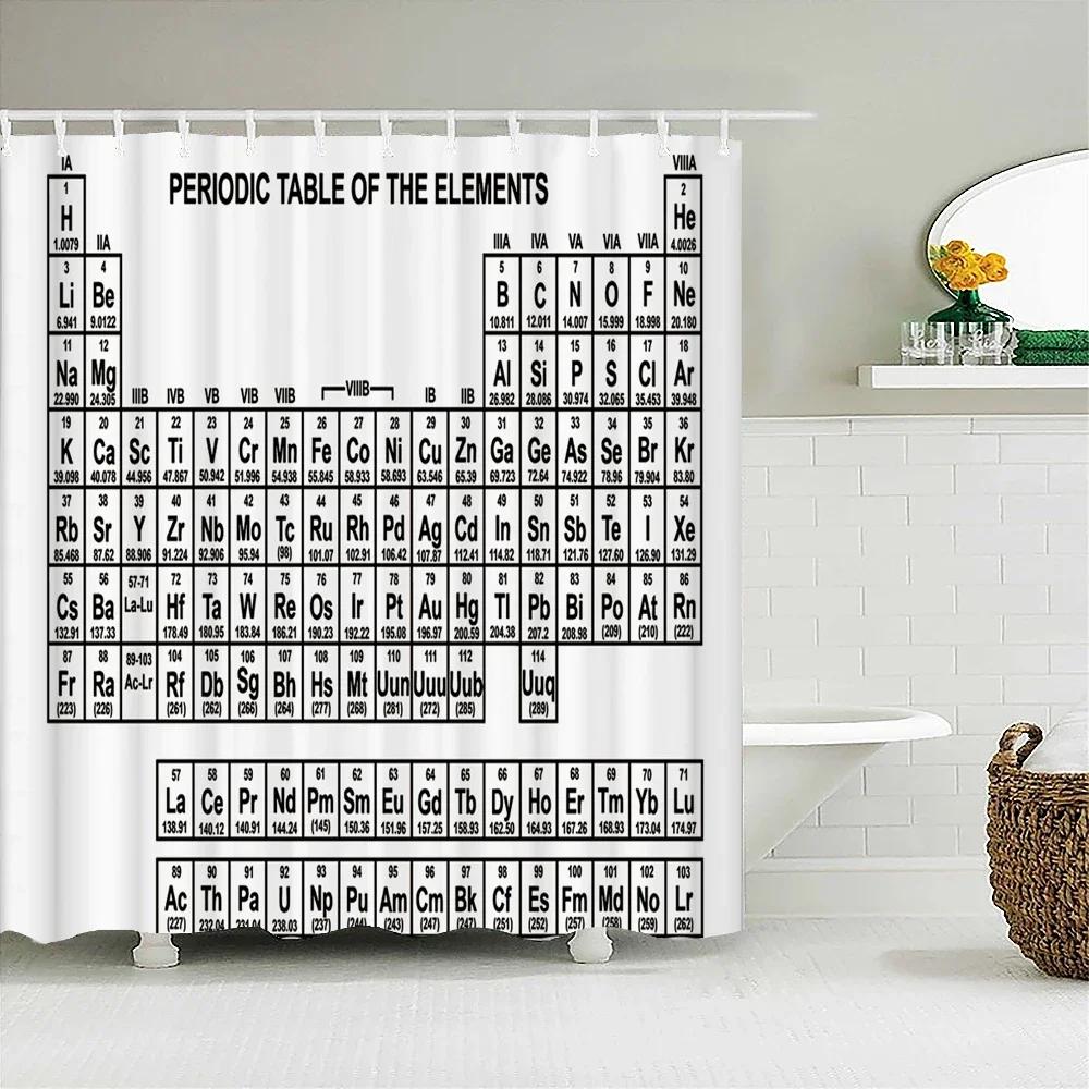 Periodic Table of Elements Bathroom Curtains Waterproof 3D Print Shower Curtain White Fabric Curtain For The Bath