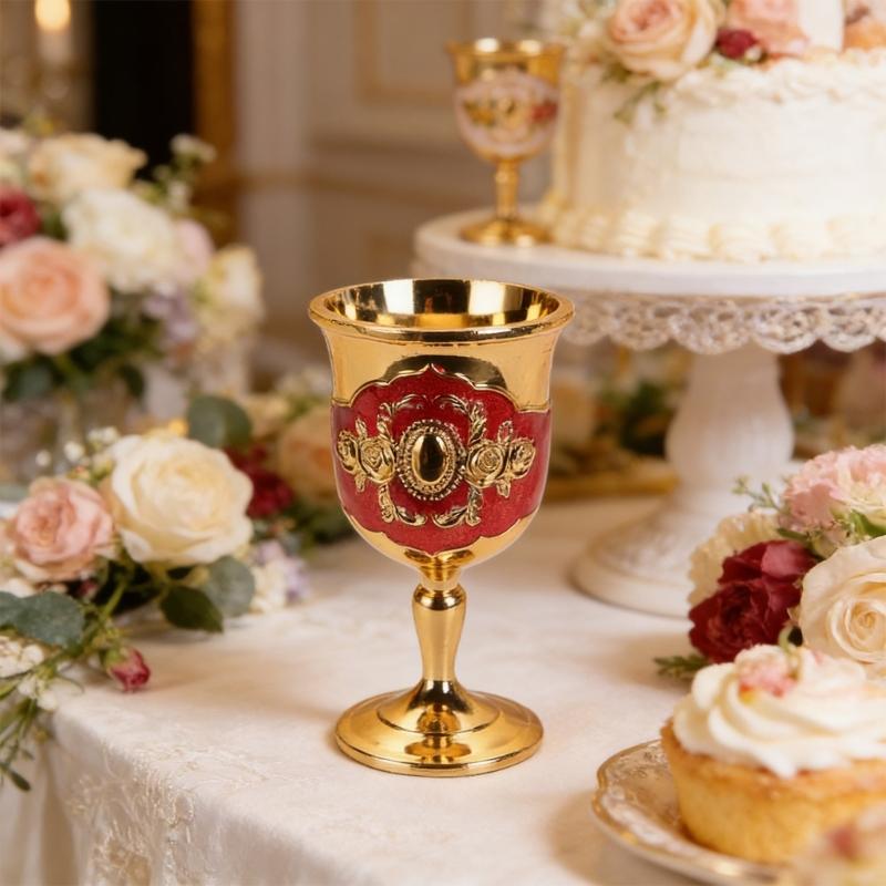 2Pcs Chalice Goblet Metal Shot Glasses Engraving Rose Flower Wine Cup Medieval Drinkware for Party Wedding Decors Gift