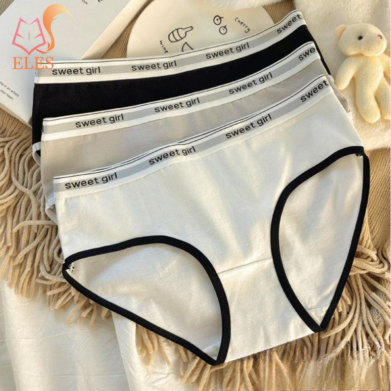 Women Panties Seamless Mid Waist Contrast Color Letter Pattern Elastic Soft Breathable Japanese Style Anti-septic Moisture-wicki