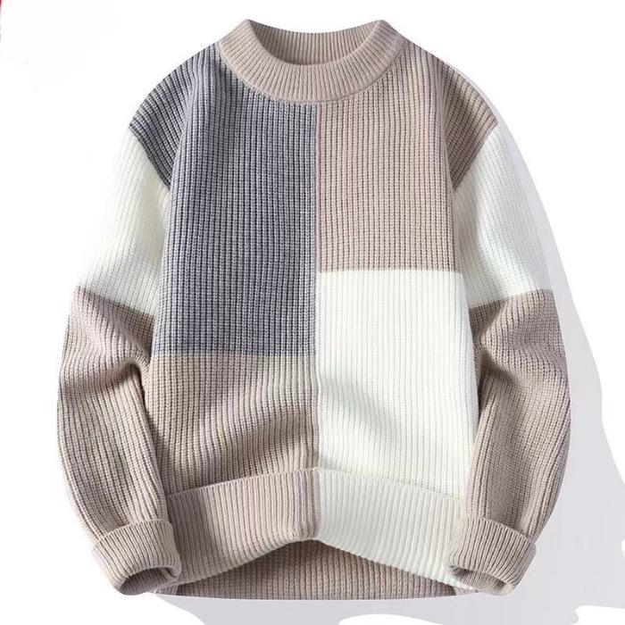 2025 Men s Autumn-Winter Color Block Round Neck Sweater - Youth Casual Loose Woolen Knitwear XL абрикосовый