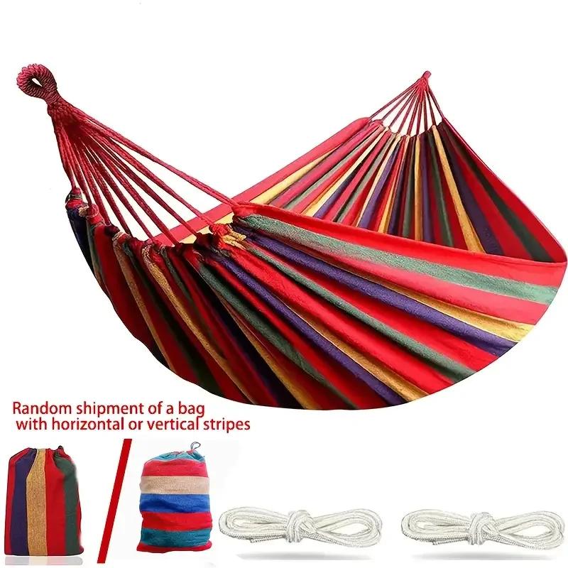 1pc Folding Portable Outdoor Canvas Hammock Camping Swing Hammock with Tree Rope Is Perfect for Gardens Terraces Backyards