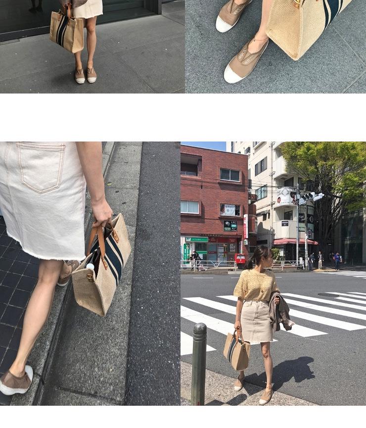 Korean Style Striped Canvas Shoulder Briefcase for Women