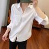 Women's Pure Cotton White Long Sleeve Casual Shirt - Loose Fit for Spring and Autumn