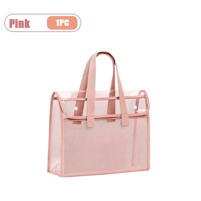 Thick Handled Document Folder Transparent Waterproof Durable Student Tutoring Paper Homework Book Storage Bag Organizer Pouch