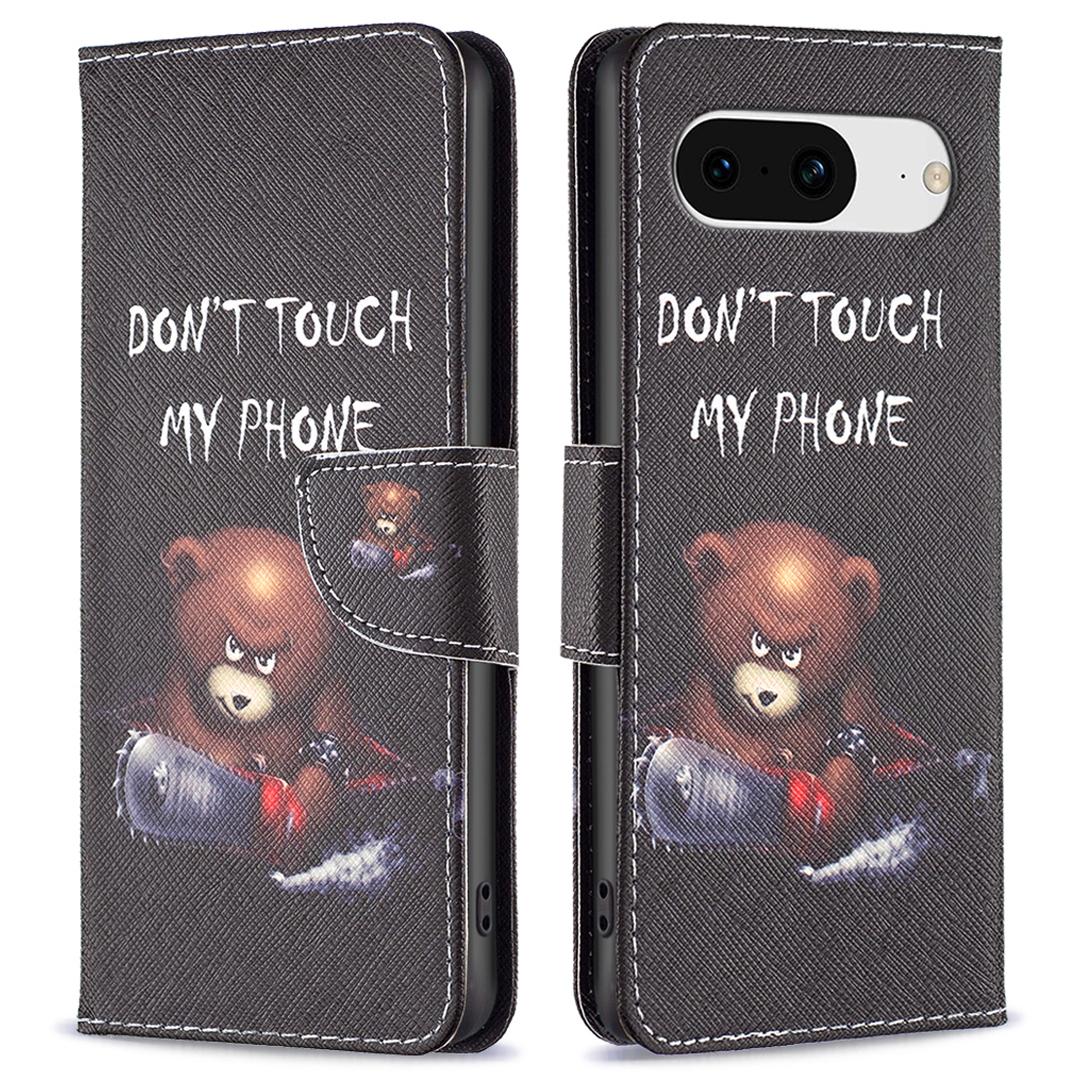 

For Google Pixel 8 Pattern Printing Leather Wallet Phone Cover Flip Stand Protective Case Bear