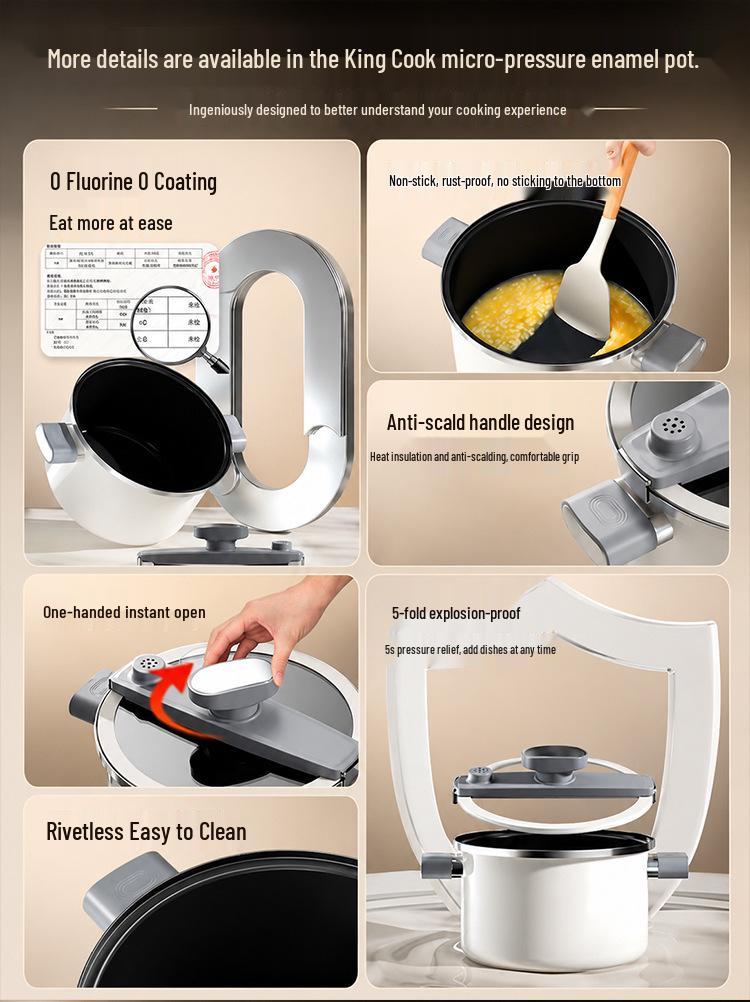 7L Enamel Ceramic Pressure Cooker: Universal Stew & Soup Pot for Induction & Gas