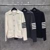 TIME BREATHE Chunky Knit Cardigan with Four Stripes - Warm Retro Outerwear for Autumn/Winter