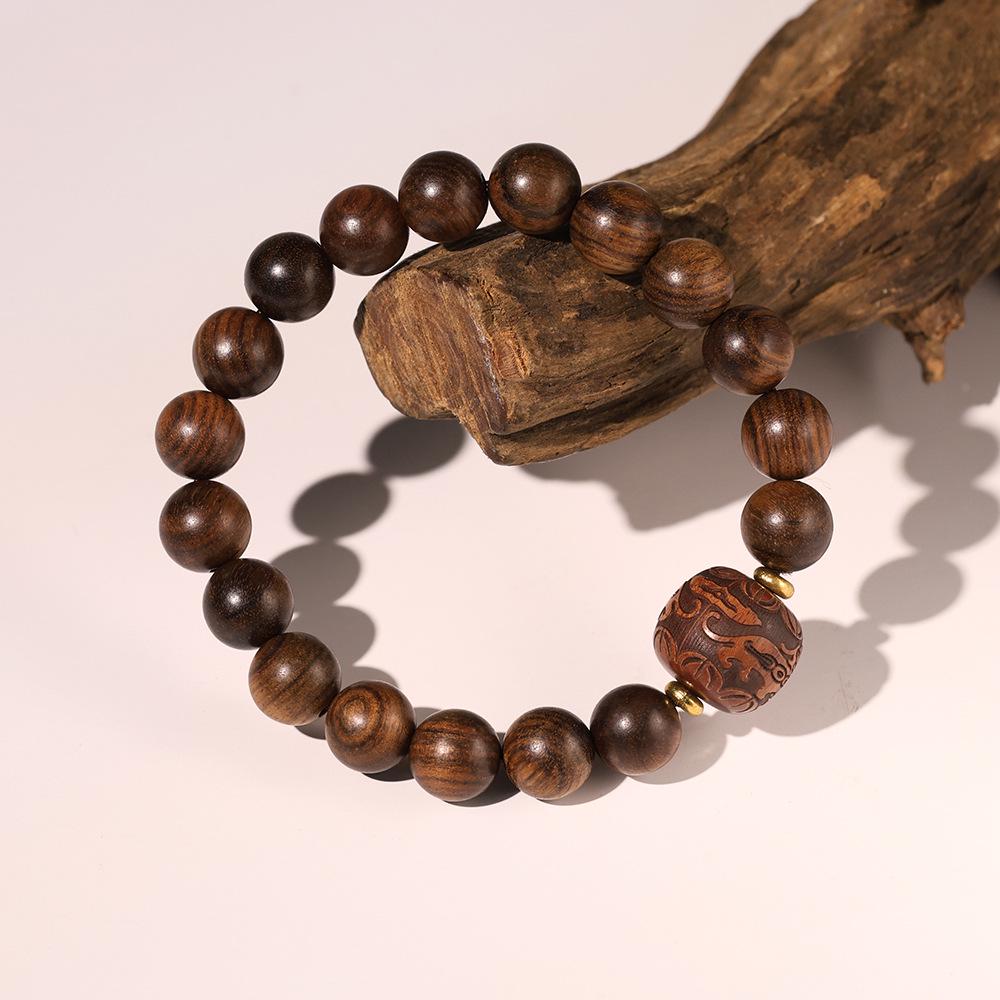 Golden Sandalwood Buddhist Prayer Beads Bracelet - Retro Wooden Rosary for Men & Women