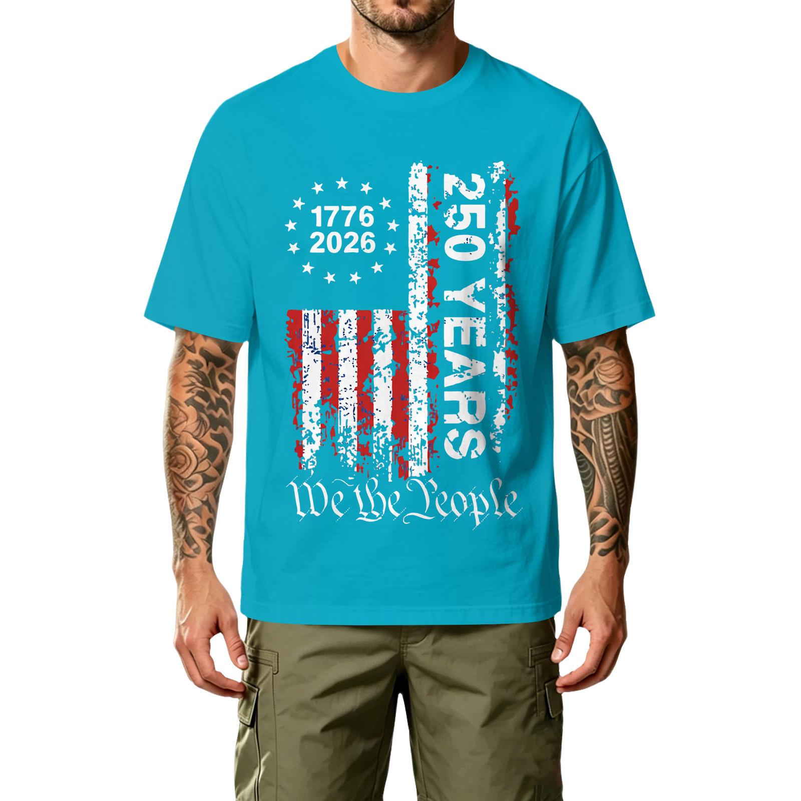 

Men s Casual Printed T-Shirt Short Sleeve Crew Neck Relaxed Fit Cotton Blend Comfortable Lightweight Top for Outdoor Sports and Daily Wear XXL синий