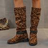 Fashion 2025 New Designer Leopard Women Knee High Boots Sexy High Heels Shoes Chunky Pumps Winter Trend Casual Goth Chelsea Botas Mujer