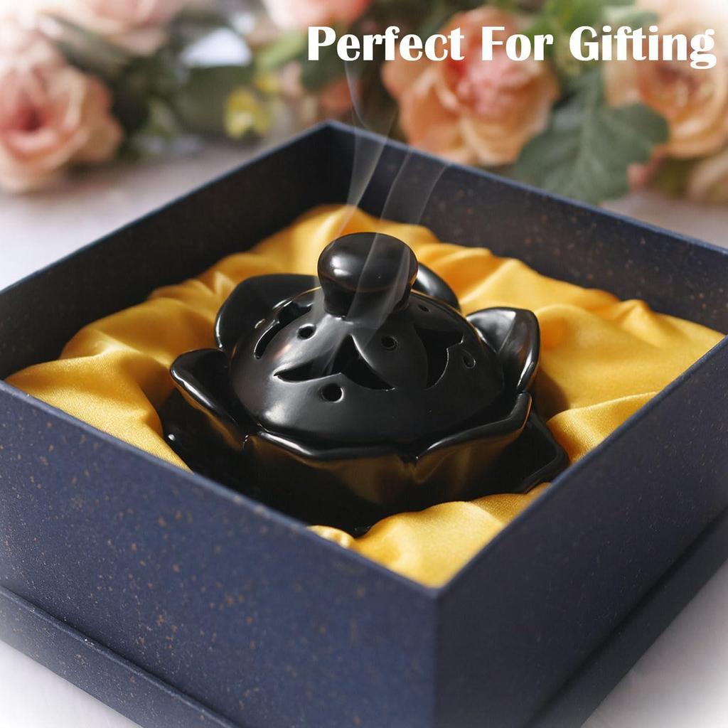SIGNAMIO Sambrani Dhoop Stand - Ceramic Dhoop Holder for Pooja Room Decoration Items -black