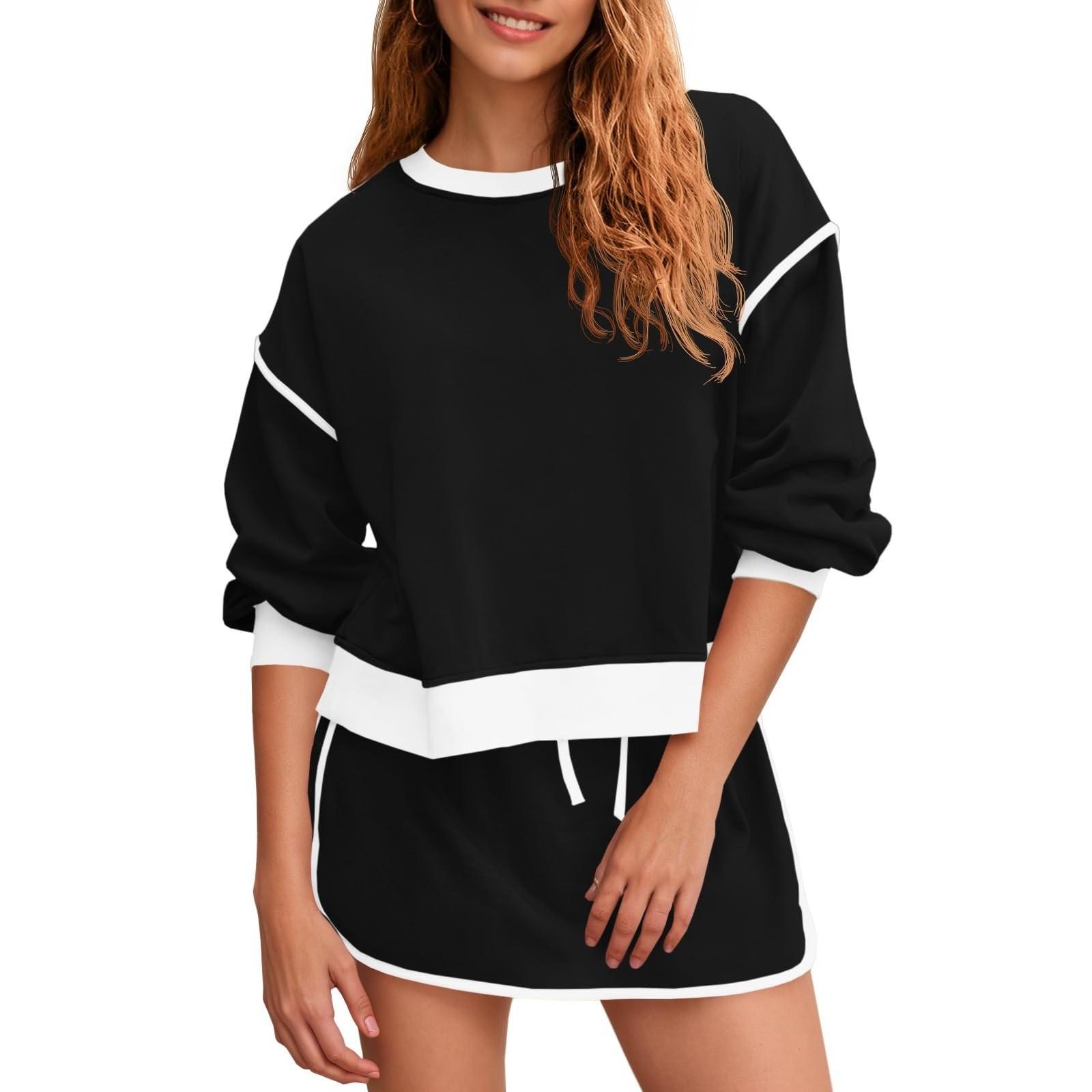 

Женский модный свободный костюм с круглым вырезом и длинными рукавами XXL чёрный