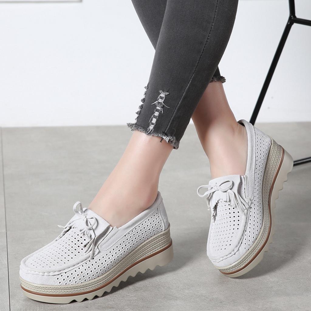 Cow Suede Women's Walking Shoes Fashion Platform Shoes Loafers Height-increased Moccasins Slip-on Mother Shoes