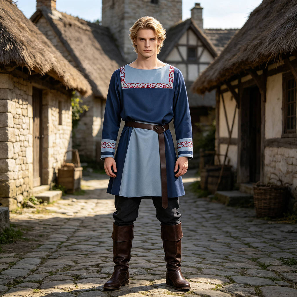 Medieval Viking Warrior Short Robe With Embroidered Print For Larp Cosplay And Costumes
