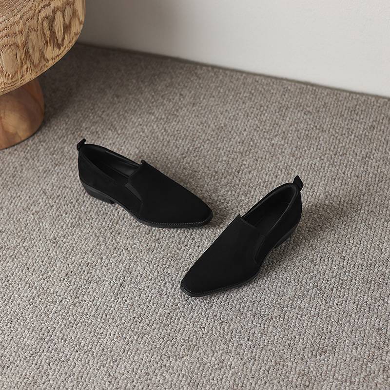 Krazing Pot Sheep Suede Round Toe Med Heels Summer Shoes Solid Big Size 42 Slip on Women Oxford Shoes Shallow Pumps