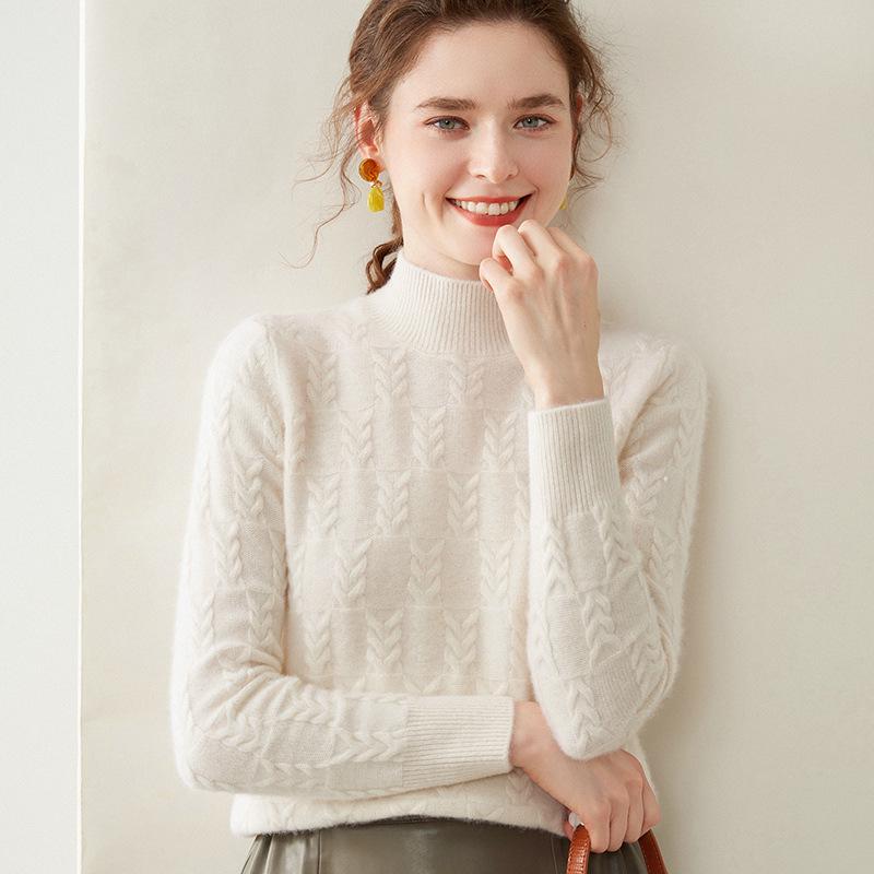 Women's Lazy Style Wheat Ear Cashmere Sweater - Autumn/Winter Solid Color Half-High Neck Knitwear