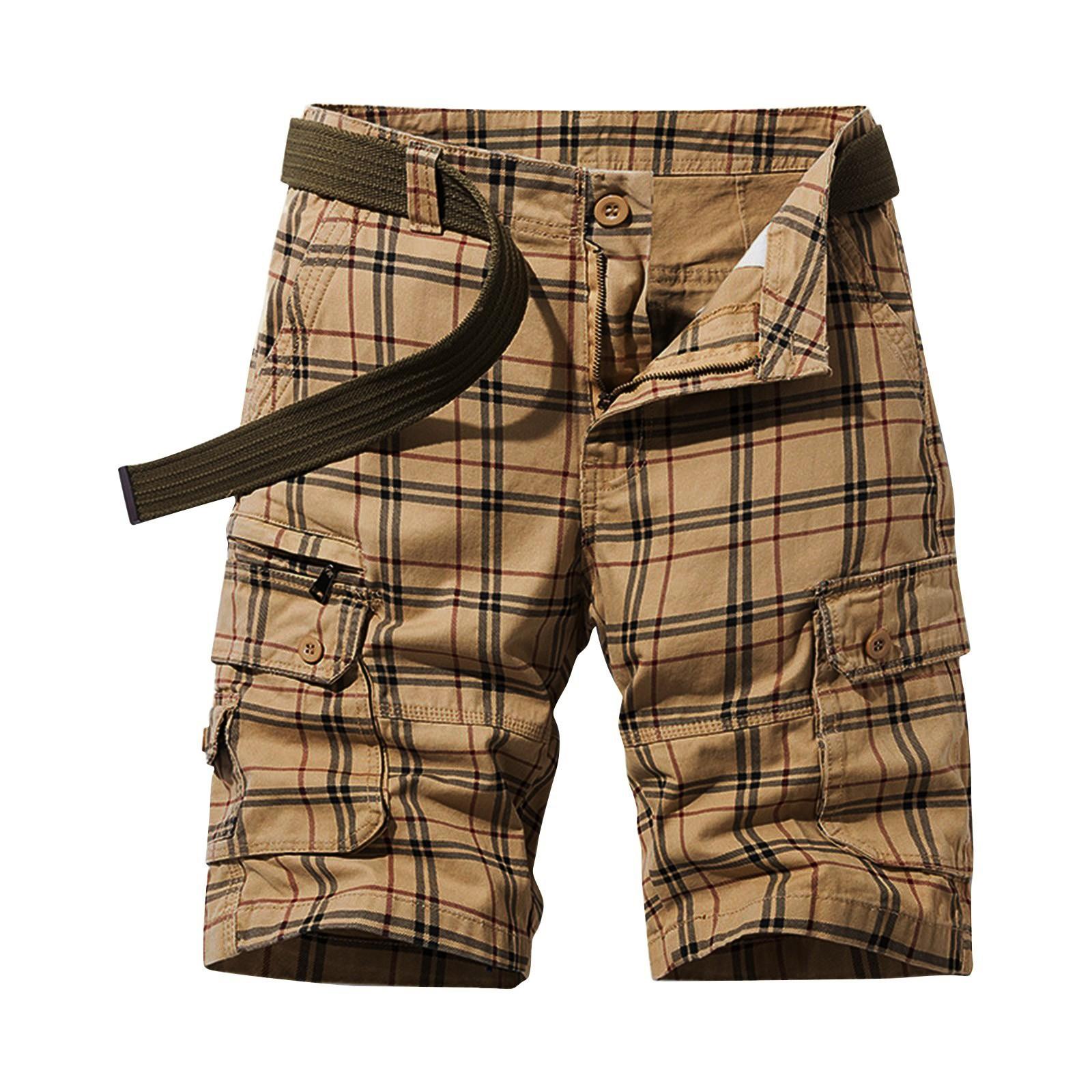 

Мужские летние рабочие шорты в клетку, свободные повседневные брюки с пятью точками, многокарманные застежки-молнии, мужские шорты для бега 36 хаки