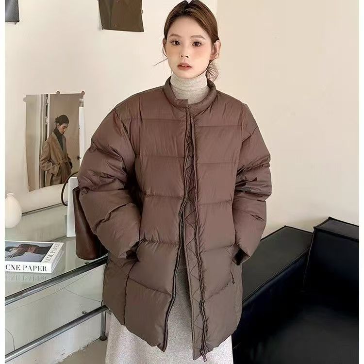 Winter 2025 New Fashion Versatile Crew Neck Down Cotton Jacket Thickened Medium and Long Warm Women's Jacket