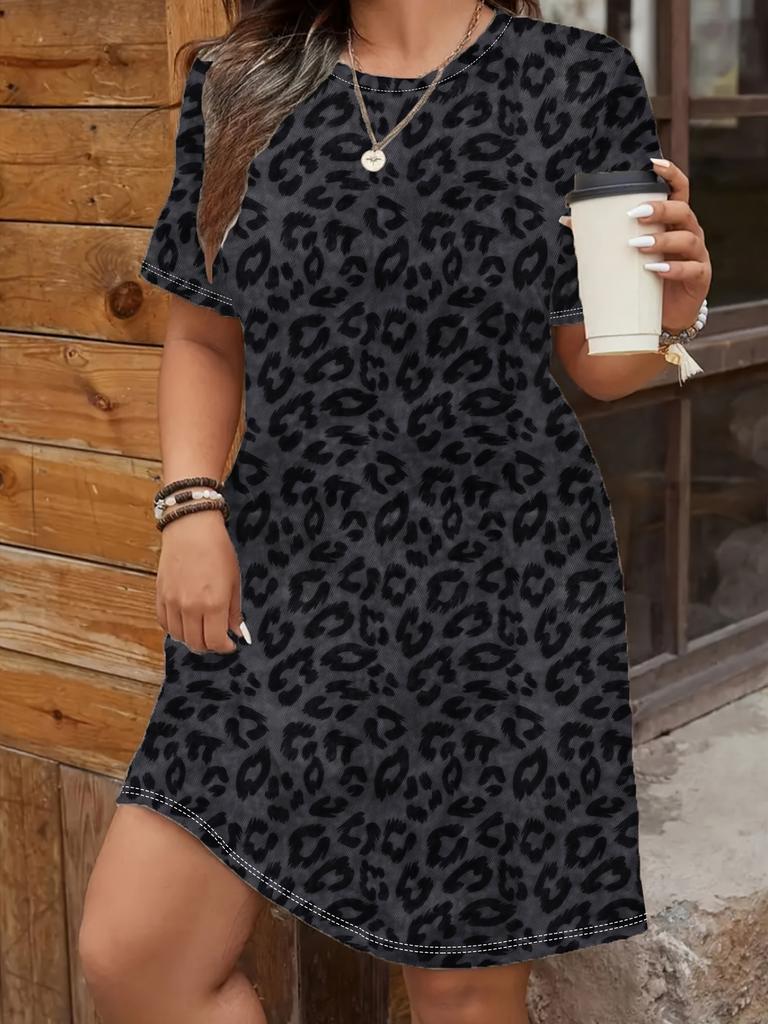Versatile Loose Print Women's Fashion Casual Crew Neck Casual Dresses