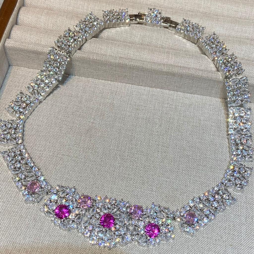 New Jewelry Set Full Of Zirconium Heavy Industry Exaggerated Fashion Banquet High-End Colored Treasure Necklace Earrings