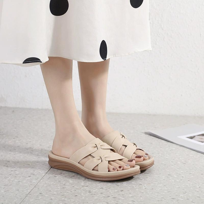 Summer Shoes Women Flat Sandals Non-slip Holiday Fashion Brand Ladies Modern Sandals Black Plus Size 42 D381