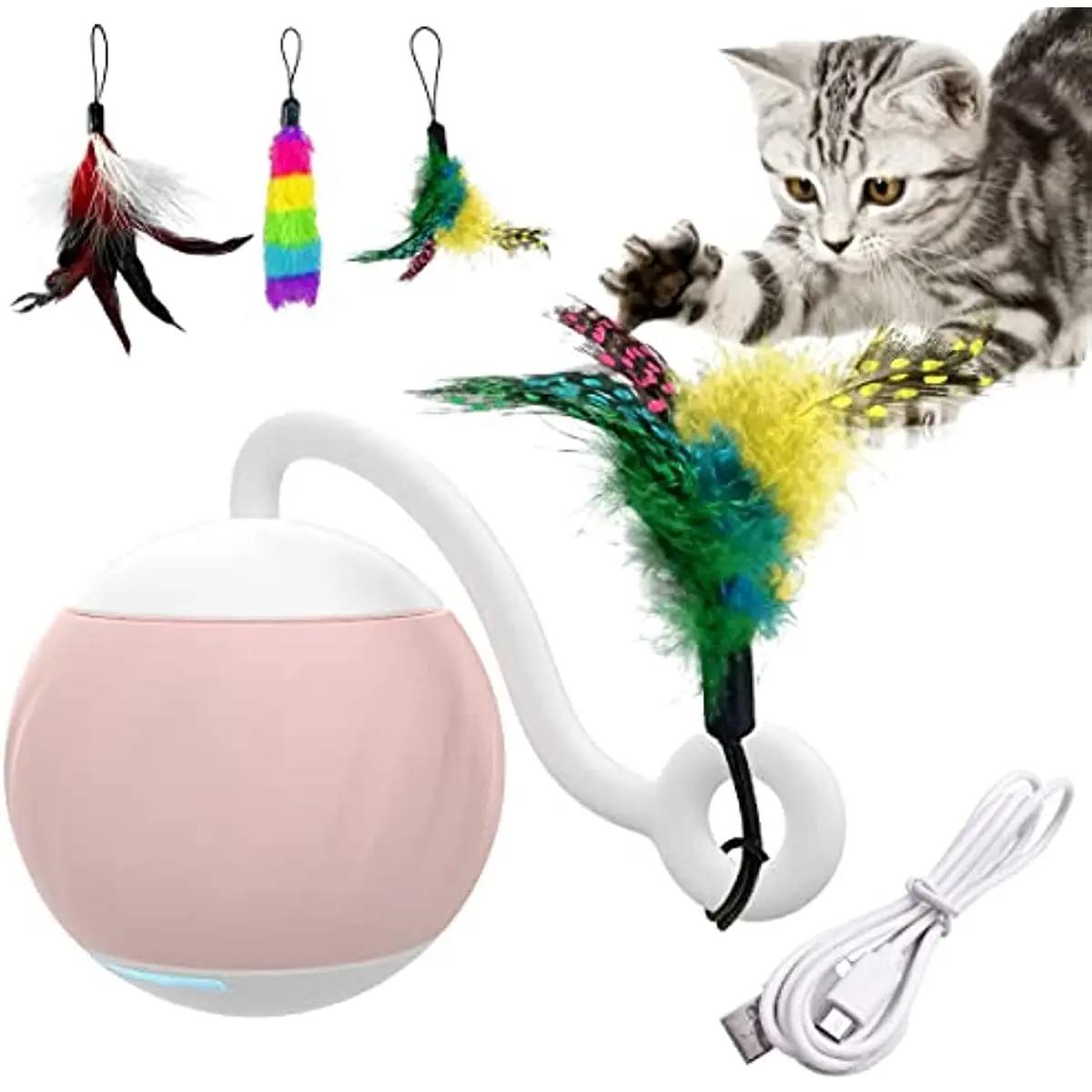 

ATUBAN Игрушка для кошек, умный робот, игрушки для кошек для домашних кошек, автоматический движущийся мяч с игрушками для котят с перьями в упаковке. Перезаряжаемый через USB