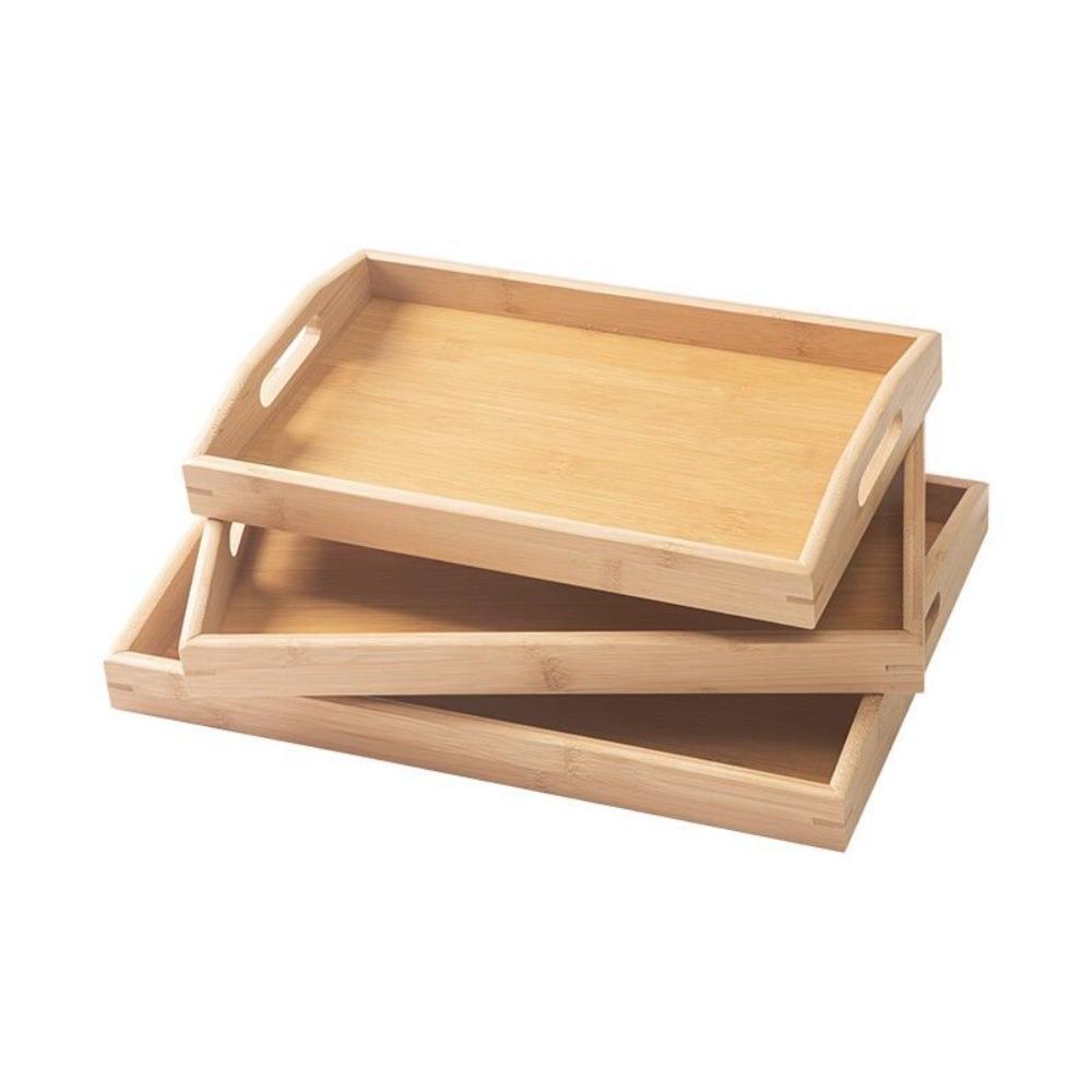 with Handles Bamboo Serving Tray Aesthetic Food Storage Tray Wooden Organizer Tray Spoons