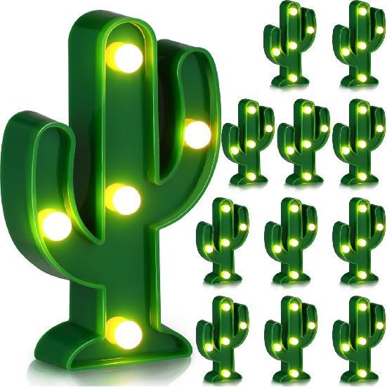 Kathfly 12 Pieces Mexican Decorations Cactus Light Night LED Night Tabletop Lamp Cactus Party Cute Mini Light for Bedroom Garden Home Cinco De Mayo