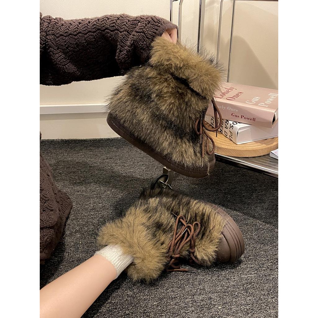 White velvet thickened non-slip fluffy thick-soled snow boots women's winter warm outer cotton shoes