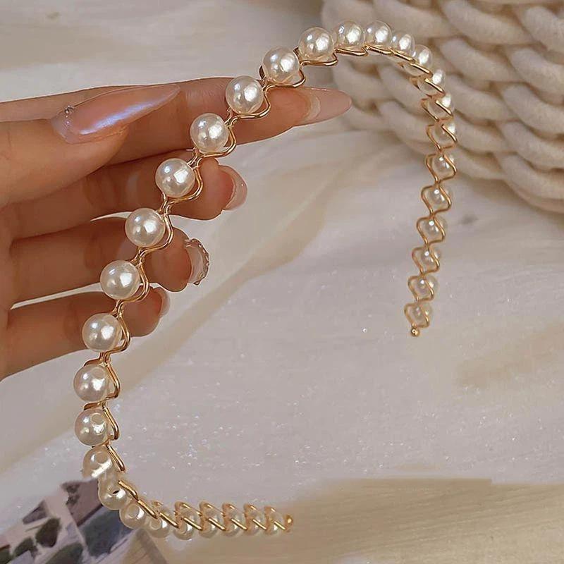 Women's Full Pearl Headband Sweet Elegant Hairband Padded Comfortable Hair Hoop for Date Night Party Hair Accessories