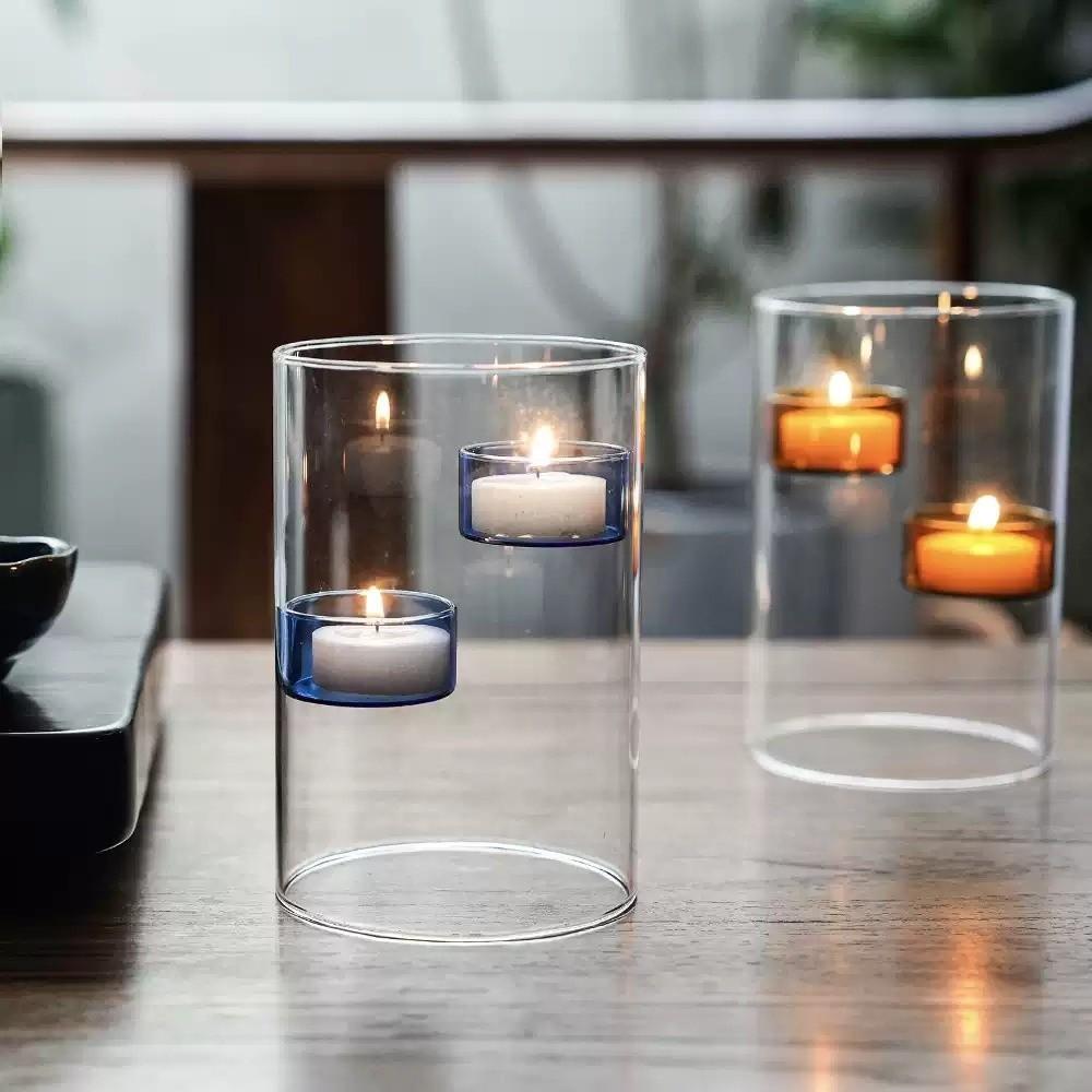 Romantic Glass Tealight Candle Holder Transparent Candle Cup Aromatherapy Holder  Home Decor