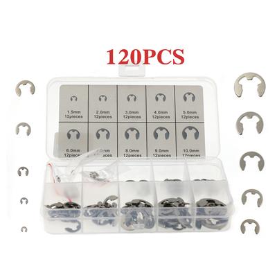 120PCS 304 Paslanmaz Çelik E-Klips Çeşitleri Kiti M1.5-10 Segman Dış Tespit Halkaları Seti