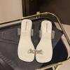 Versatile bow rhinestone cover toe thick heel slippers 2025 summer fashion fairy transparent high heel sandals