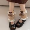 Fashionable Plush Balls Bows Adorned Leg Warmers with Lace Detail for Women's Hollowout Knitted Short Leg Covers Sleeves
