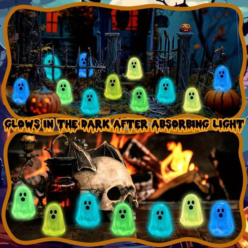 100/50 Stück Mini Leuchtende Geister Ornamente 50 Stück Niedliche Harz Halloween Dekorationen DIY Kinderspielzeug Heimdekoration Party Halloween Geschenke