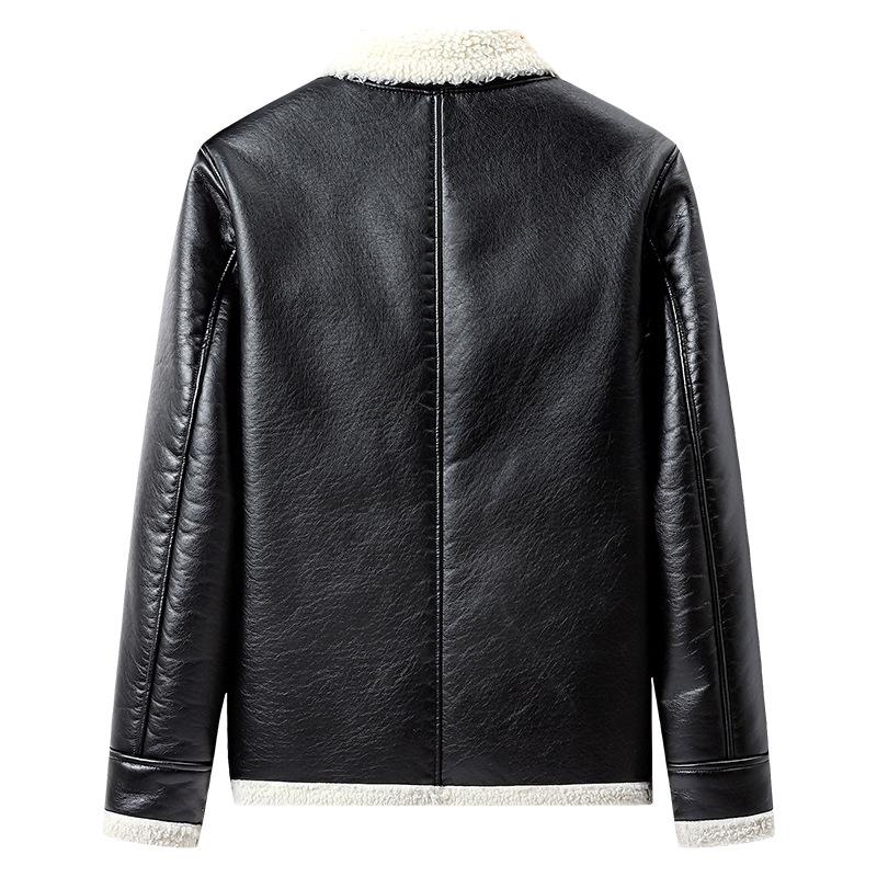 Autumn and Winter Men's Leather Jacket Youth Leather Jacket Velvet Thickened Lapel Casual PU Leather Jacket
