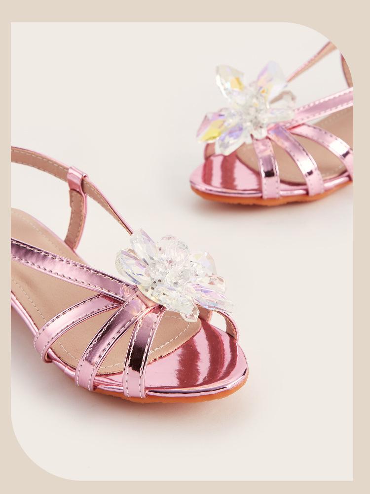 2025 Winter Rhinestone Crystal Flower Girls' Sandals: Stylish Flats & High Heels