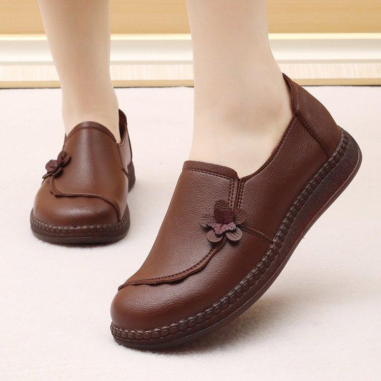 Soft Leather Single Shoes Comfortable Beef Tendon Sole Soft Sole Spring New Medium Non-slip Grandma Shoes