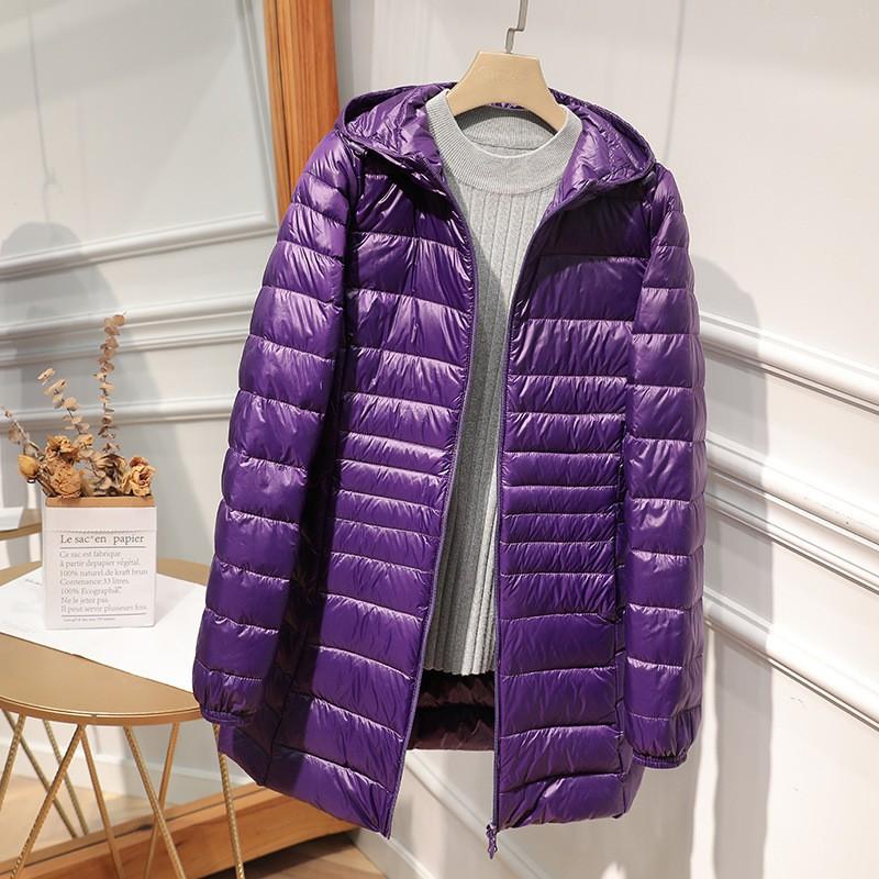 Womens Lightweight Hooded Down Coat Mid-Length Slim Fit Winter Jacket Korean Style Daily Wear