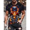 Moto Men's Casual 3D Print Loose Round Neck Short Sleeved T-shirt Top