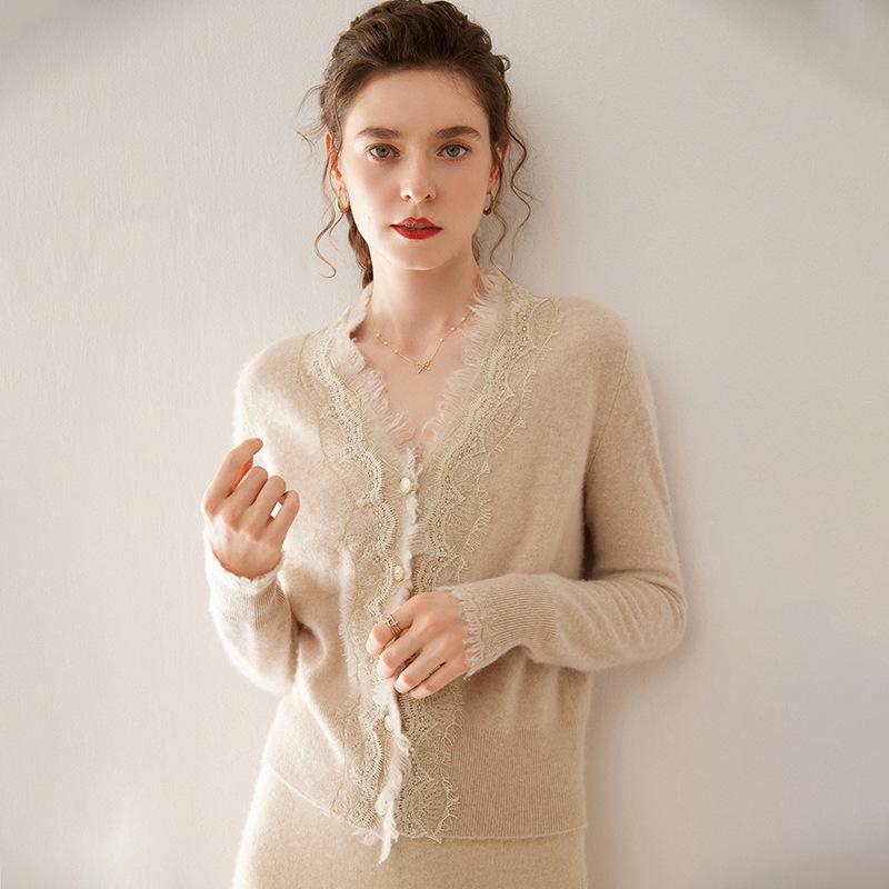 Women's V-Neck Cashmere Cardigan - Autumn/Winter Lace Button-Up Sweater Inner Wear