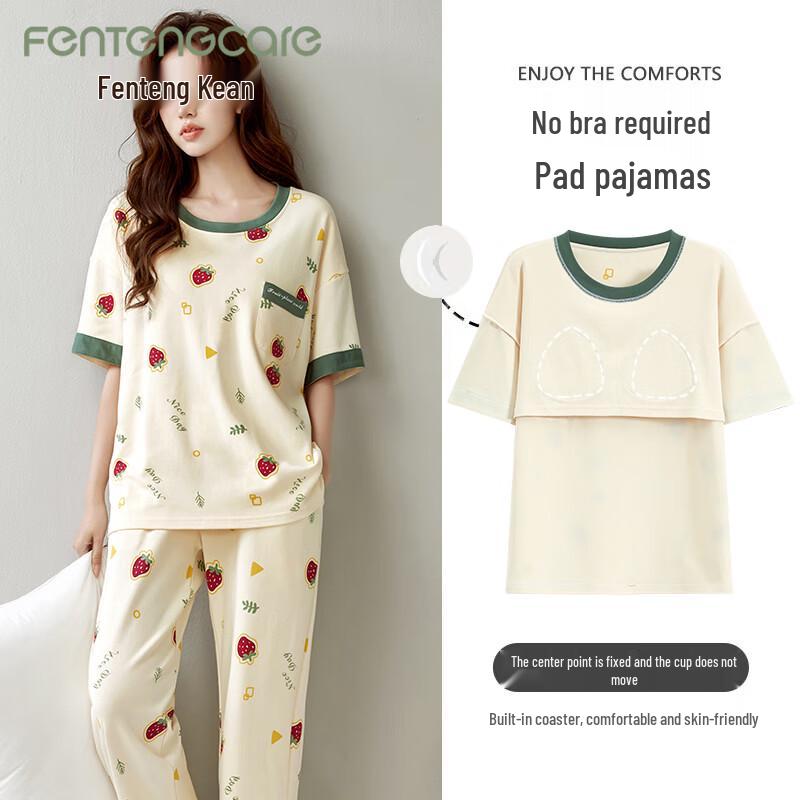 FENTENGCARE Women s Built-in Bra Short Sleeve Pajama Set XL