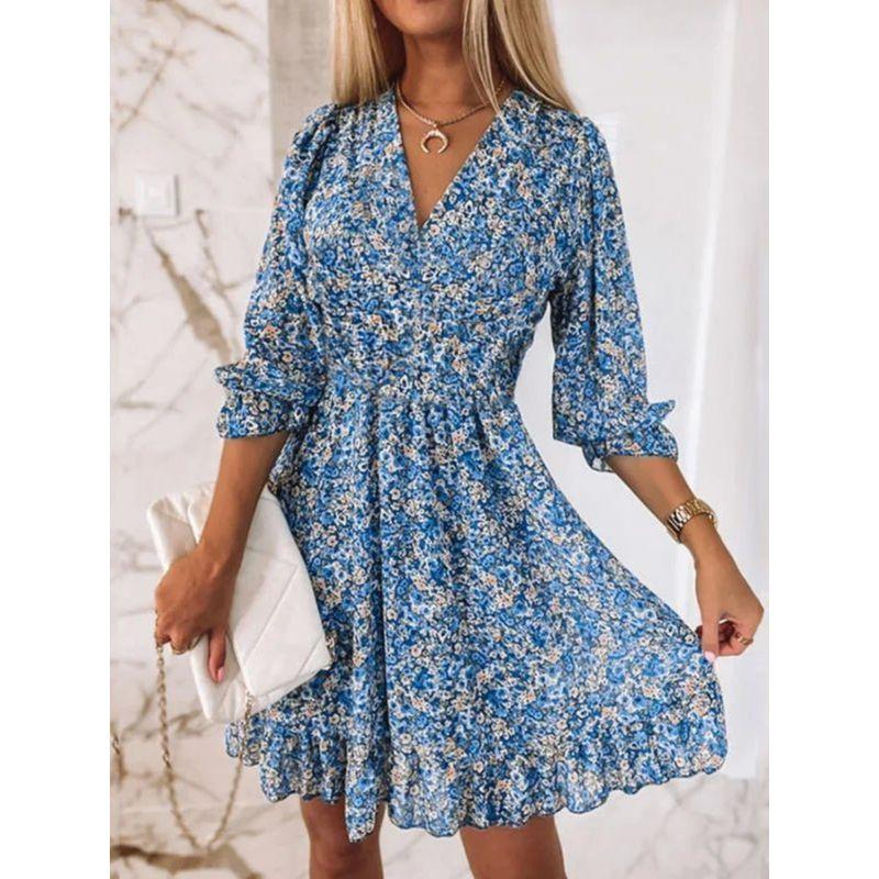 Loose Printed Short Sleeve Sleeved Floral Dress Loose Short Sleeve Floral Dress