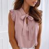 Canotta estiva da donna con volant elegante senza maniche, lacci, fiocco, top casual, canotta sexy con volant estivi