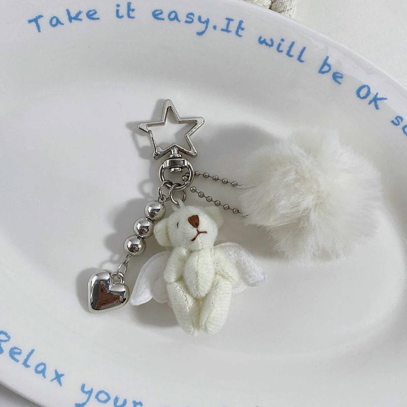 PU Leather Cat Paw Keychain Sweet Pompom Keyring Halloween Faux Mink Fur Little Bat Little Devil Backpack Pendant Plush Keychain