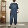 Pan Buckle Denim Suit for Middle-aged Elderly Women Summer Retro Embroidery Loose Two-piece Set
