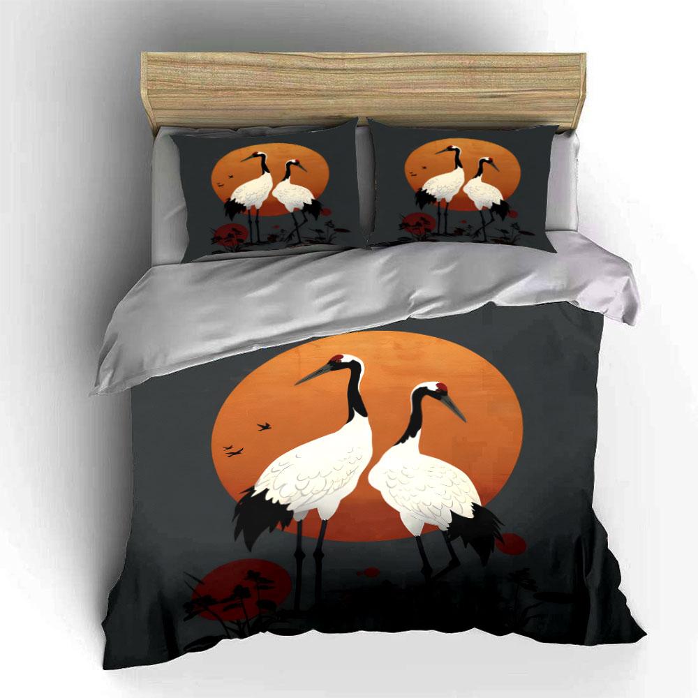 Crane Art Decor Set Soft Comfortable Duvet Cover Bedding Set Included 1*Duvet Cover & 2*Pillowcases, Gift